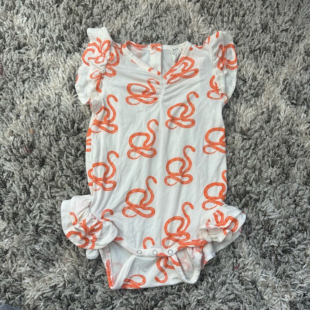 Kate Quinn Organics Orange Snake Print Ruffle Romper Bodysuit Girl 18-24 Months